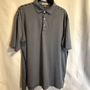Peter Millar Summer Comfort Polo/ Large/ Grey w/Dk Blue Stripes Golf Activewear
